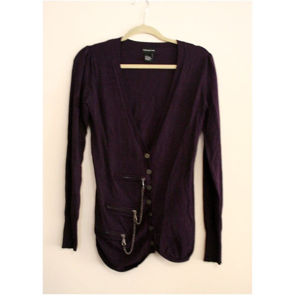 Eggplant purple cardigan with chain detailing